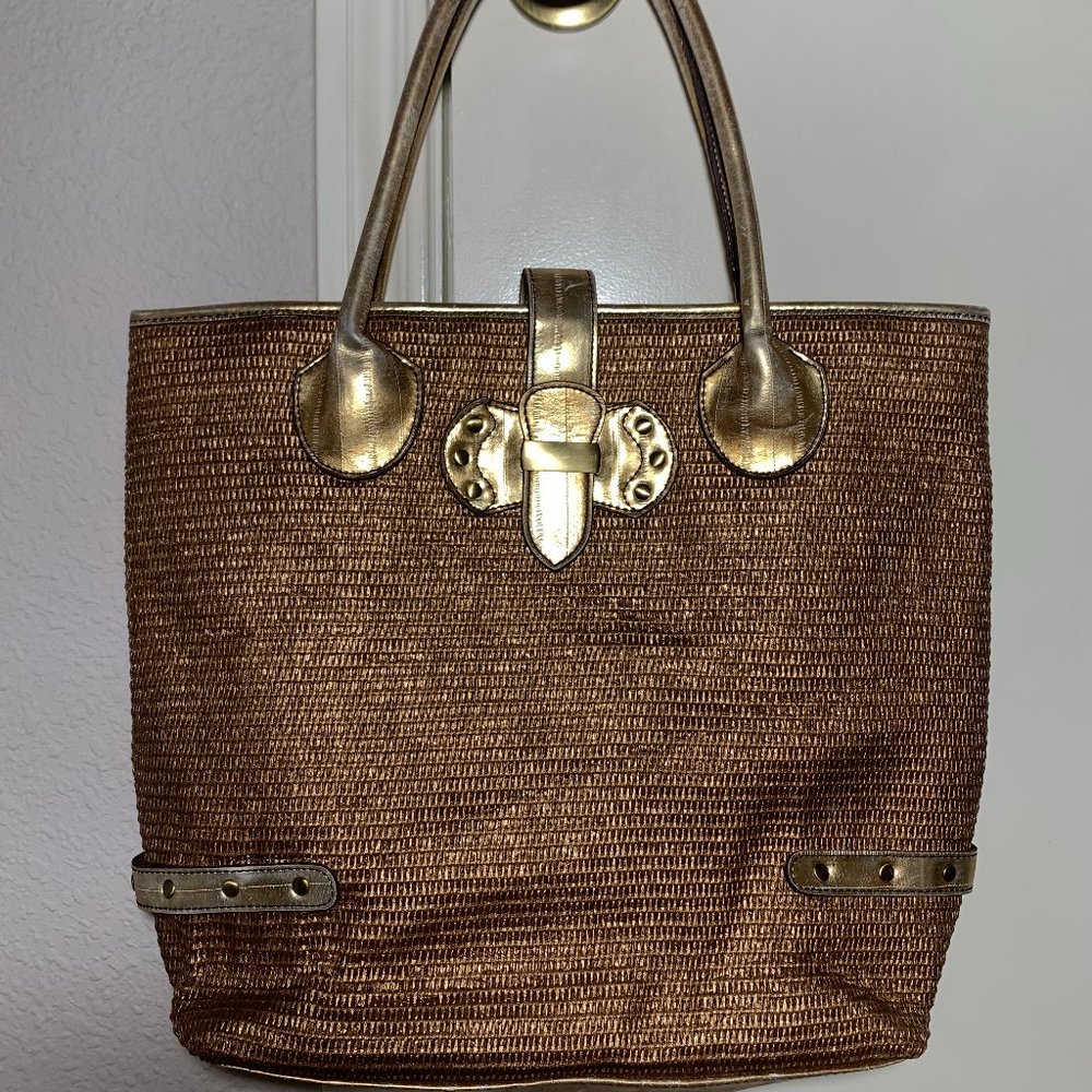 Emilie M. Gold Woven Tote Bag
